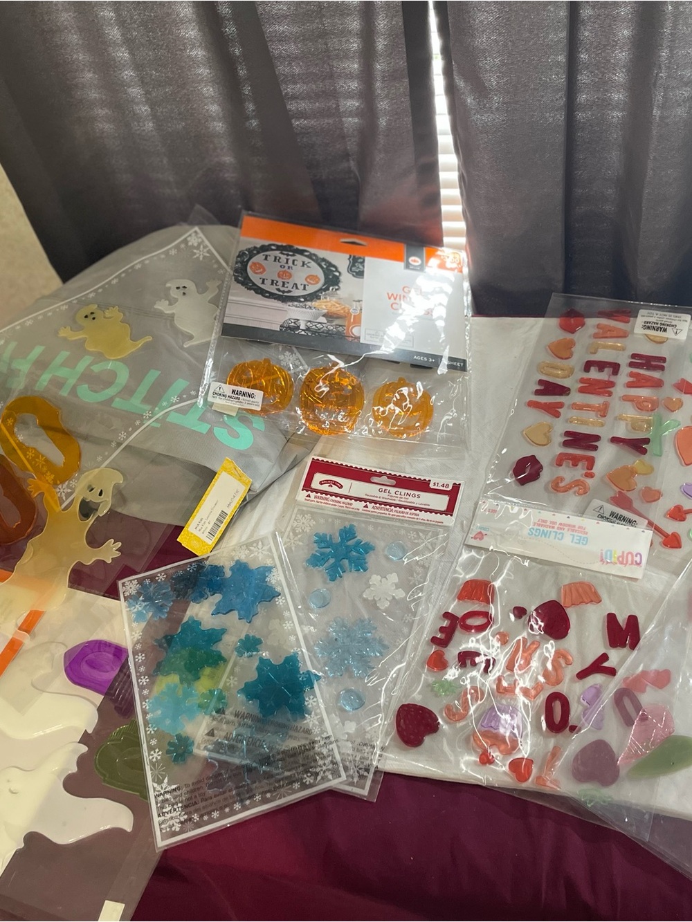 Assorted Holiday Gel Clings - Halloween, Winter & Valentine’s